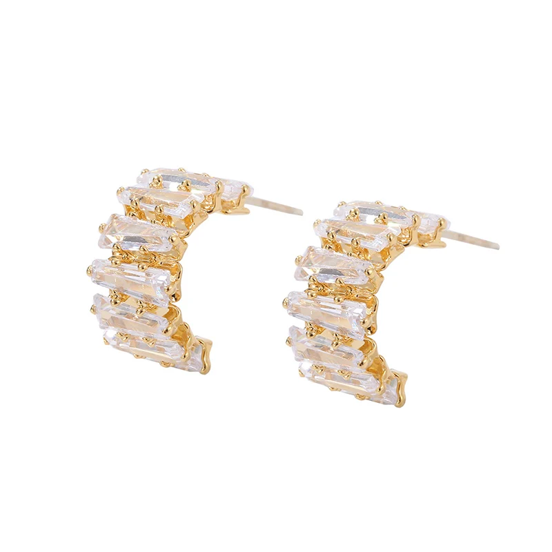 

Gold Color CZ Crsytal Earrings for Women Party Half Round Cubic Zircon Stud Earrings Best Friend Jewelry Gift