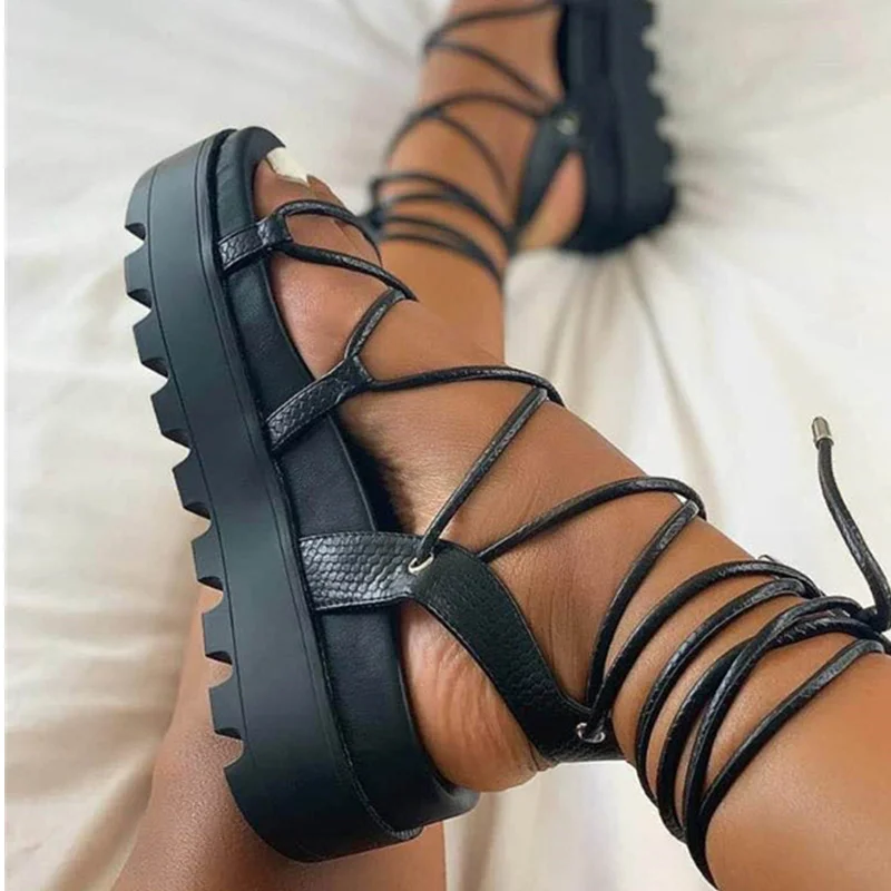 Señora mientras tanto techo Sandalias planas romanas con plataforma para mujer, zapatos informales con  tiras cruzadas para playa y exteriores, verano, 2021 - AliExpress Calzado