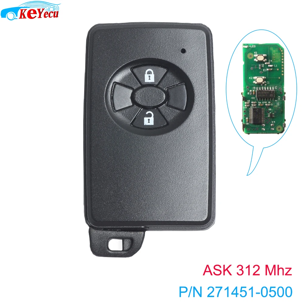 Смарт-ключ KEYECU ASK 312 МГц 4D67 чип для Toyota RAV4/Allion премиум/Auris-2 кнопки-P/N: 271451-0500