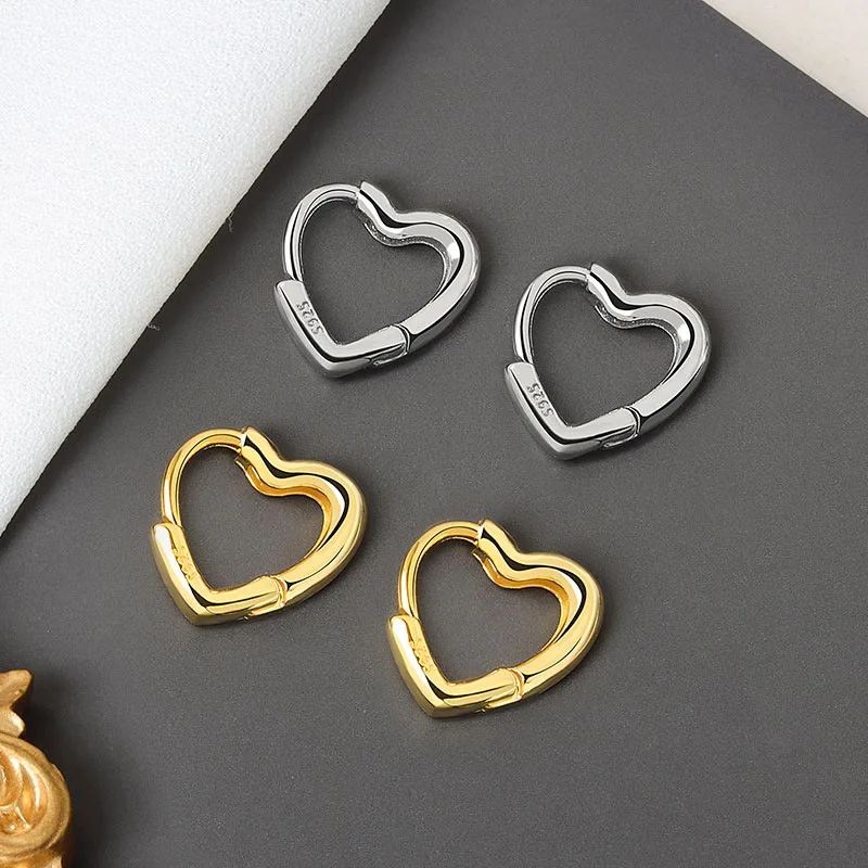 Silver Simple Heart Shape-Shape Small Stud Earrings Glamorous Women Fashion Jewelry Party Accessories - Image 3