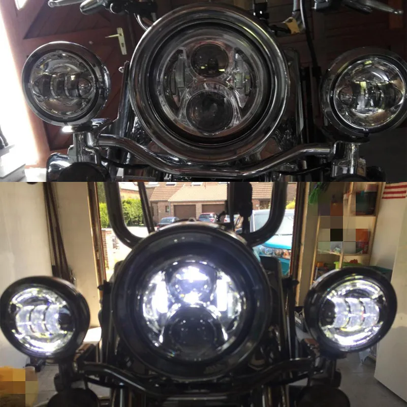 Мотоцикл части 7 ''светодиодные фары для Harley 7'' круглый farol de milha DRL поворотник Halo Фары мото 4,5 ''Противотуманные фары лампа