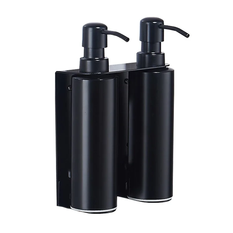 double head Biggers санитарный 304 Нержавеющая сталь Черный цвет настенный ручной дозатор мыла отель ванная комната шампунь дозатор - Цвет: double head