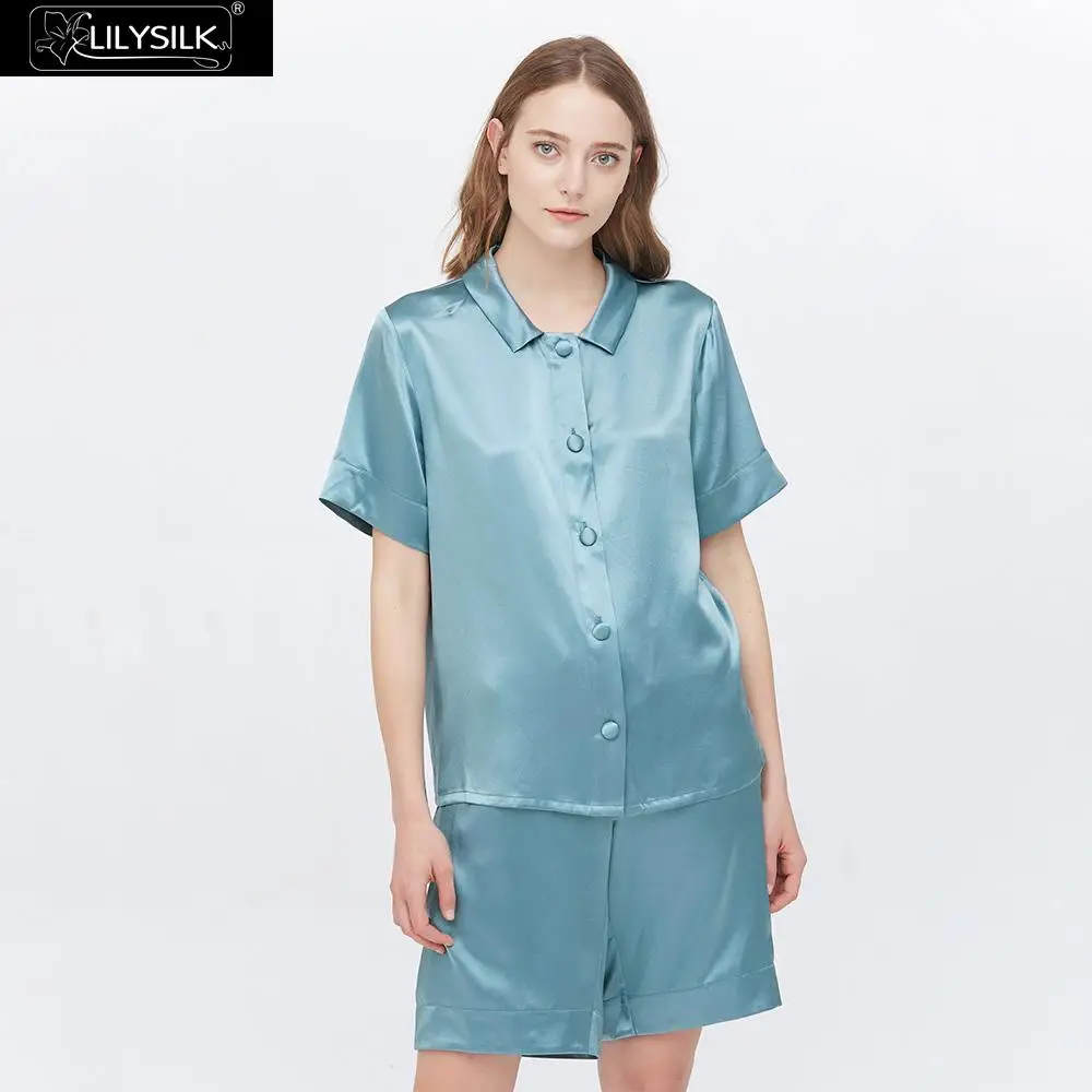 LilySilk шелковые короткие пижамы набор 22 Momme сладкая женская одежда