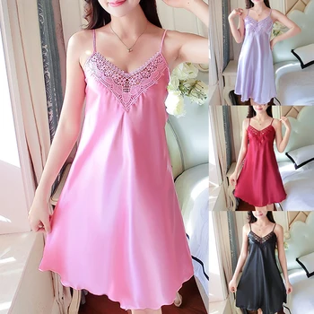 

Women's Summer sexy Nightdress Simulation Silk Thin Nightdress Women's Sexy Women's Homewear