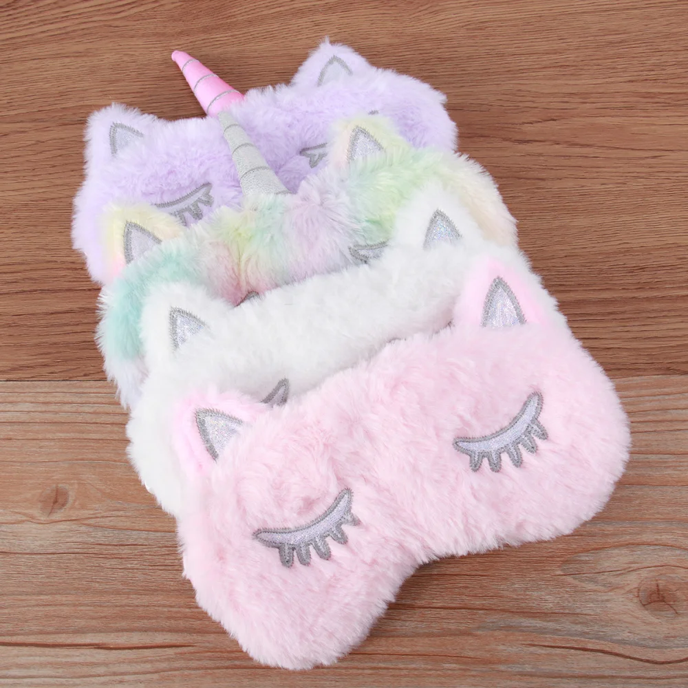 Funda Suave Antifaz Para Dormir De Unicornio De 4 Uds Cute Eyeshade Unicorn Horn Blindfold Para Dormir Nap Travel Blanco Morado Gradien