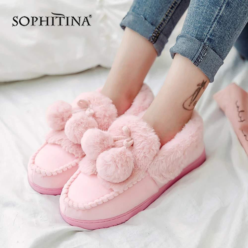 

SOPHITINA Cute Pompom Flats Fashion Design Comfortable Round Toe Women's Shoes Very Warm Winter Flats MO370