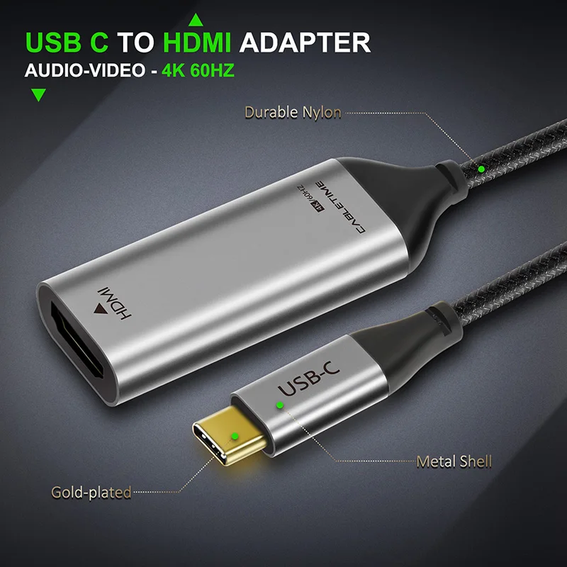 CABLETIME 4K 60Hz USB C к HDMI Кабель-адаптер Thunderbolt 3 адаптер type-c к HDMI для huawei mate30 Pro MacBook pro C033