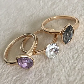 

CHIC WOMEN RING GOLD COLOR PLATING COLORFUL STONE 3 PIECE RING SET