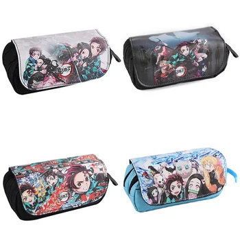 

Anime Demon Slayer: Kimetsu No Yaiba Cosplay Pencil Case Cartoon Cosmetic Make Up Bag Canvas Double Zipper Stationery Bag Gift