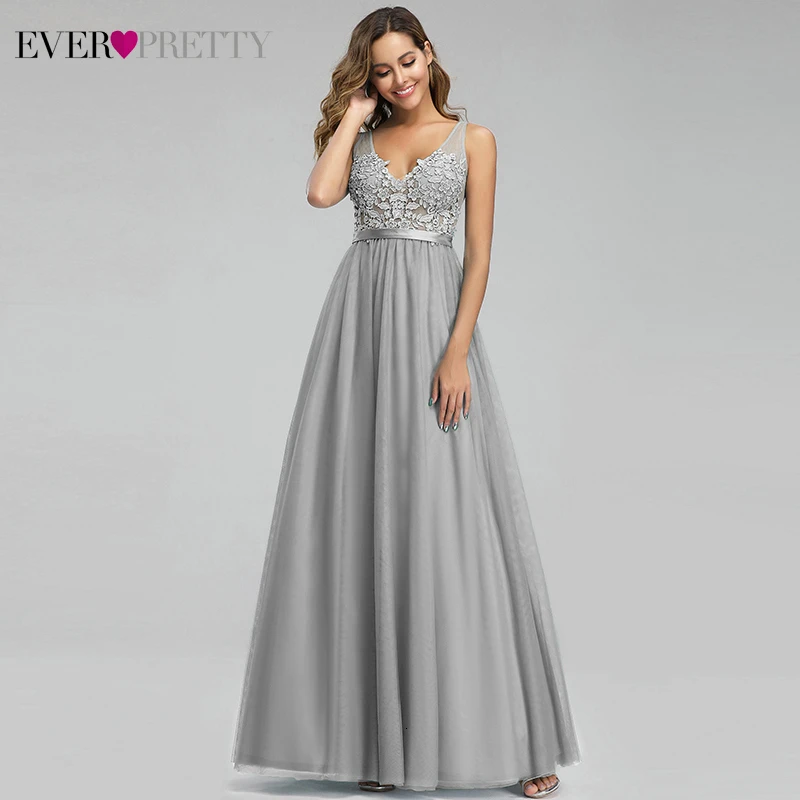 Ever Pretty Dusty Blue Bridesmaid Dresses V-Neck Appliques Elegant Long Dresses For Wedding Party EP00930DB Vestidos De Madrinha
