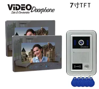 

ZHUDELE Top Quality Mirror Panel 7"LCD video door phone video door bell ID Card Unlocking CCD camera intercom system doorphone