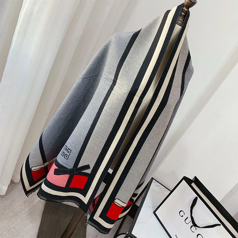 Big Discount lLUTD Autumn and winter ladies warm thick cashmere scarf Elegant bow print long shawl Pashmina Big Discount lLUTD Autumn and winter ladies warm thick cashmere scarf Elegant bow print long shawl Pashmina