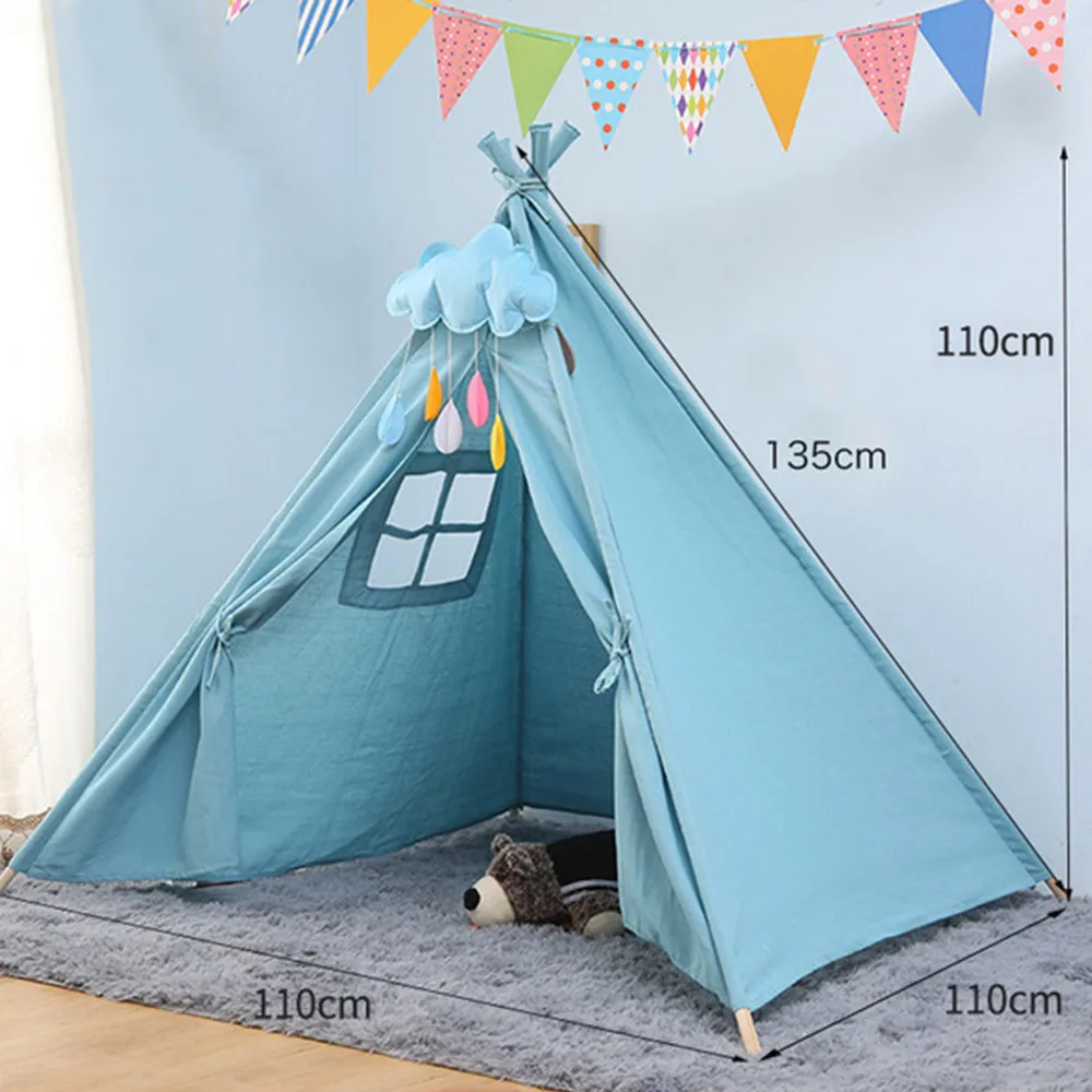 Kids Tent Play Tent Portable Folding Indoor Children's Wigwam Canvas Original Triangle Tipi Game House With Mat Outgoing Toys - Цвет: WJ3688G