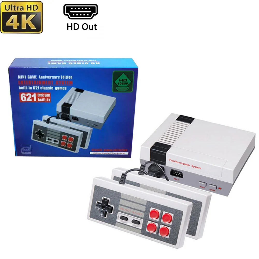 HD Output Mini TV Game Console 8 Bit Retro Video Wired Controller Built-In 621 Games Handheld Gaming Player Gift | Электроника
