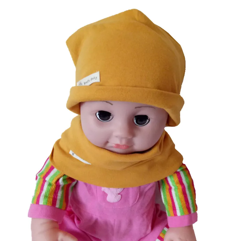 Autumn and Winter New Knit Collar Cap Suit Cotton Neckerchief Children Ring Scarf Hat 2 piece Baby Hats Set