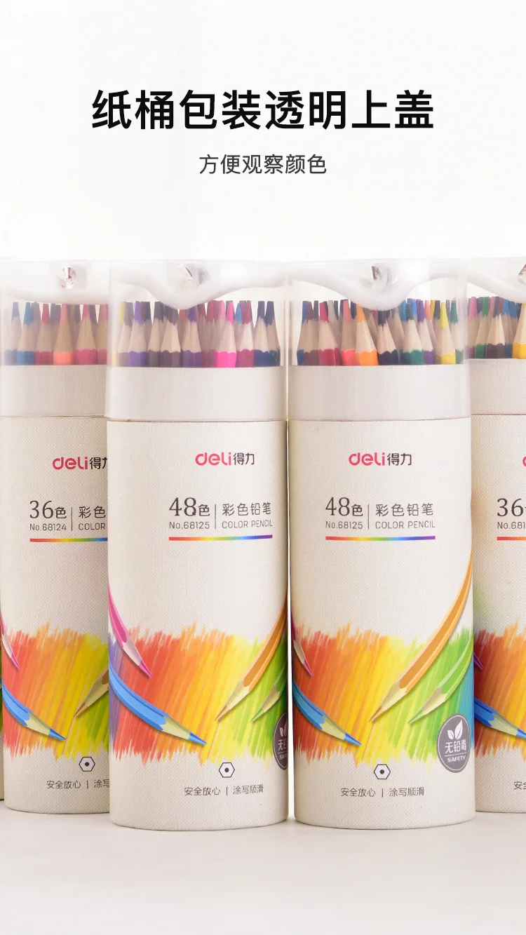 Deli 68125 Colored Pencil Primary School STUDENT'S Mapping Painting Fine Art Fill Only 48 Color Tube with Pencil Sharpener