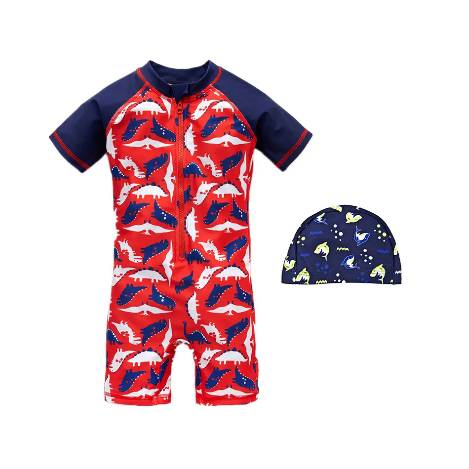 

2020 Kavkas New Kids Boys Cartoon Swimsuit One Piece Dinosaur Print Baby Girls Swimwear Beach Suit Short Sleeve Child Bathing