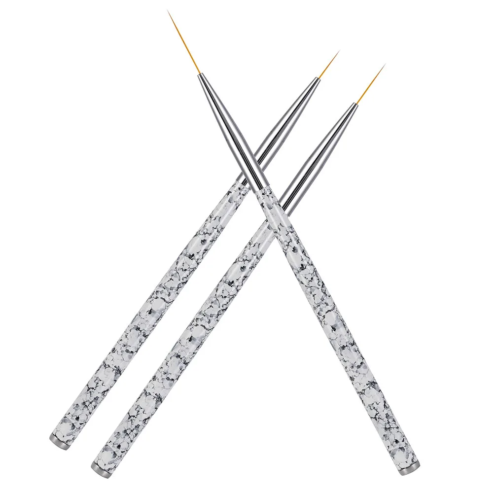 3Pcs Acrylic French Stripe Nail Art Liner Brush Set 3D Tips Manicure Ultra-thin Line Drawing Pen UV Gel Brushes Painting Tools