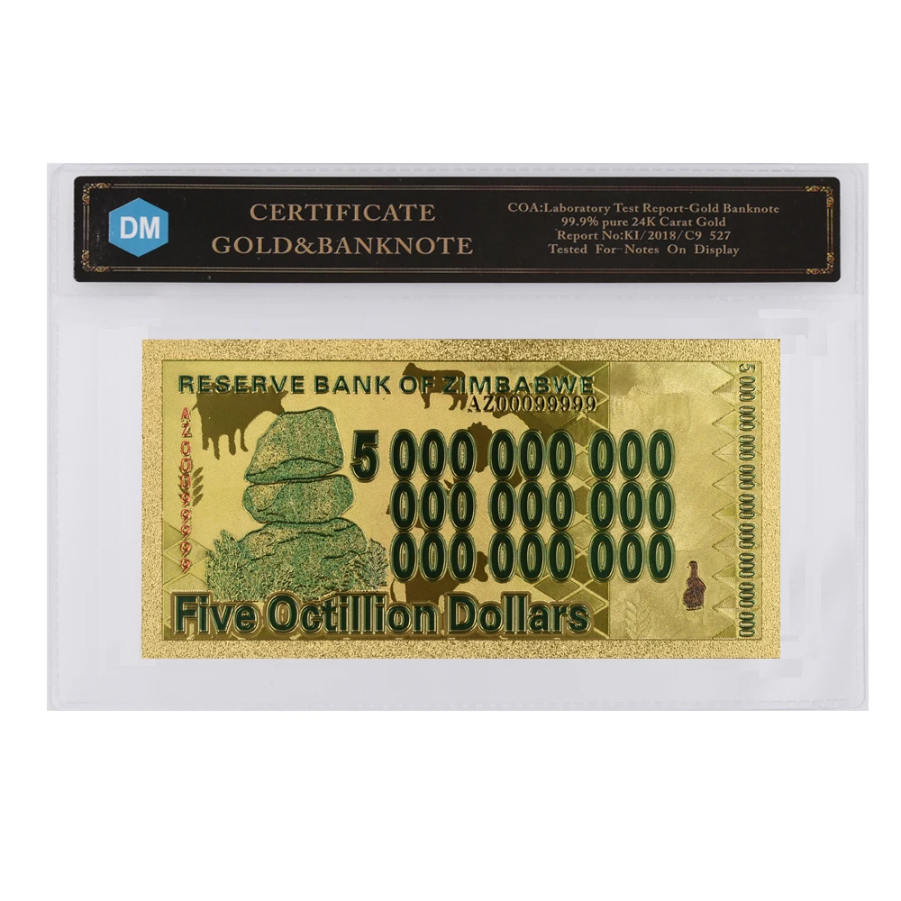 5 Octillion 24k позолоченная Zimbabwe вийская Коллекционная Золотая банкнота золотые