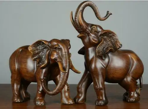 

2 Piece 8inch Carved Elephants Sculpture Statue Handmade Statuette Animal Statue