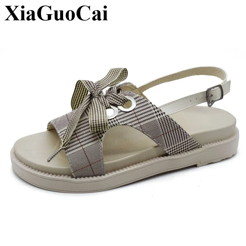 

New Women Sandals for Summer Flat Shoes with Platform Stylish Striped Print Adult Female Outdoor Sandals Soft Anti-skid Design