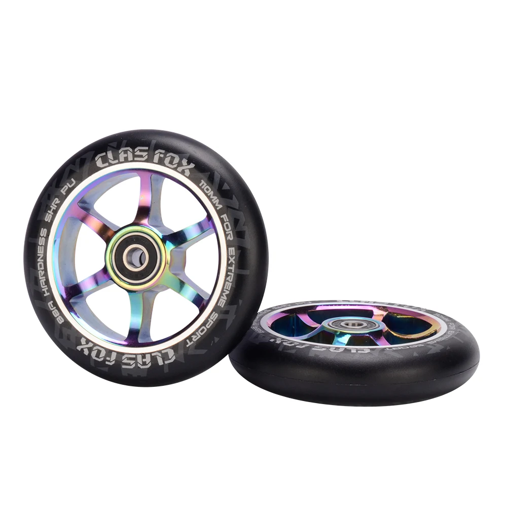 2pcs 110mm Pro Stunt Scooter Wheel With High Elastic Pu Aluminum Alloy Hub 608 Abec9 Bearings