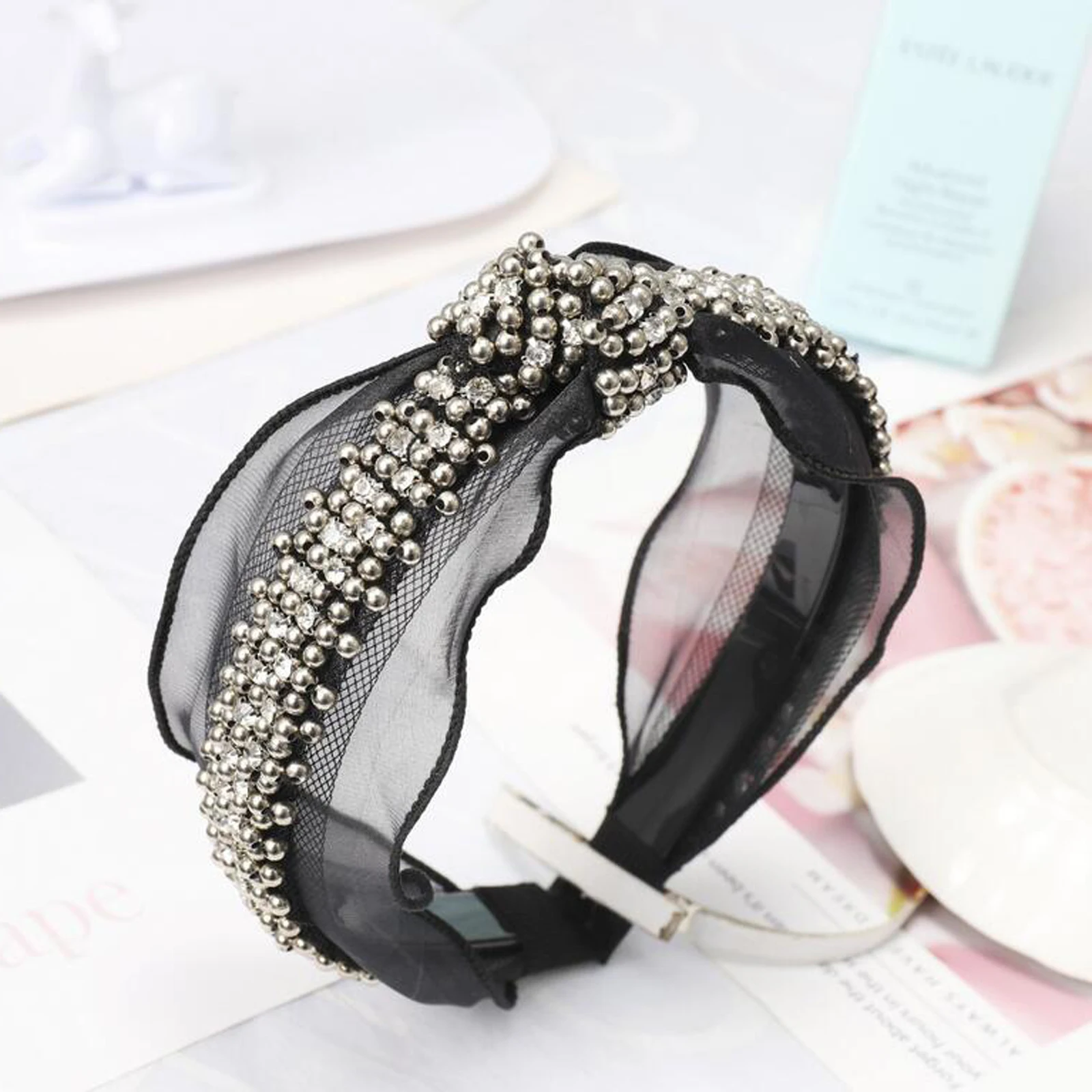 Новая Мода Rhinestone Hairband Wmen высококачественные кружевные тканевые головные уборы мягкая лента для волос центр узел украшения для волос оптом
