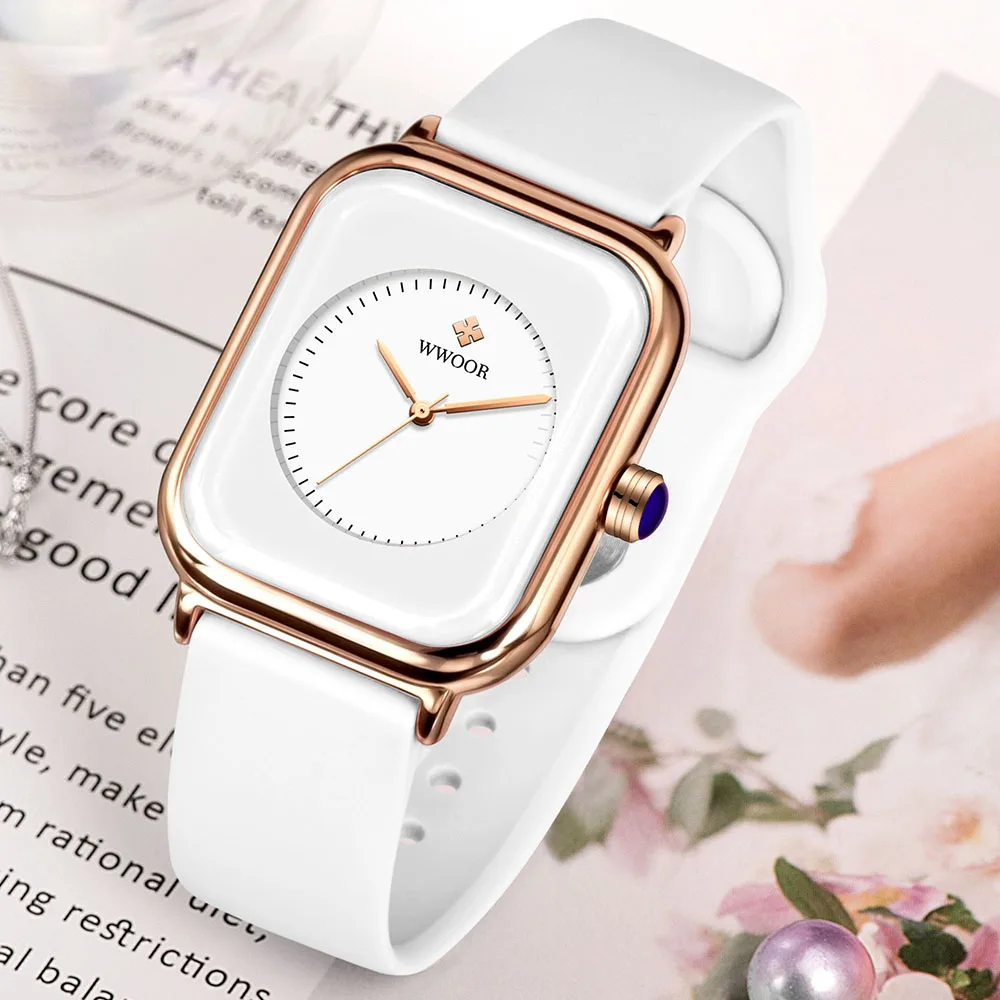 WWOOR Women Watches Silicone Band Luxury Quartz Watch Waterproof Fashion Creative Wristwatch For Women Girls Ladies Reloj mujer