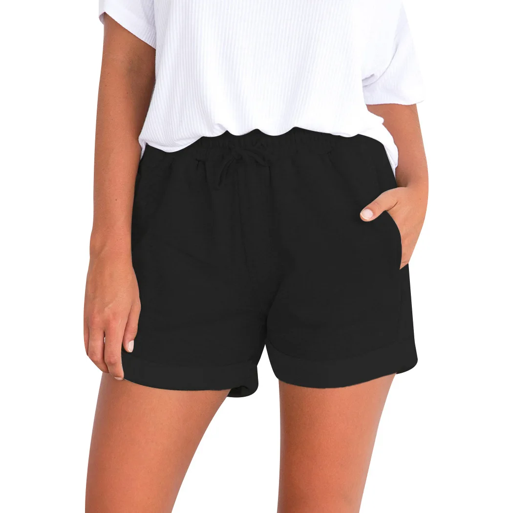Летние повседневные скрученные боковые шорты женские трикотажные спортивные шорты женские эластичный шнурок на талии карманные короткие брюки