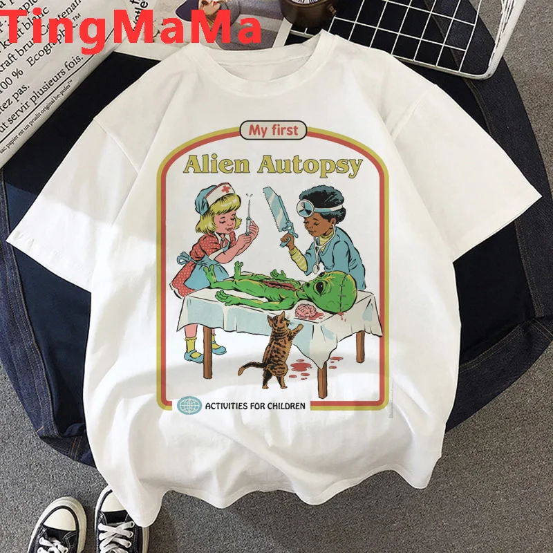 Horror Alien Satan Demon Death Scary Devil tshirt female 2020 ulzzang vintage white t shirt kawaii harajuku | Женская одежда
