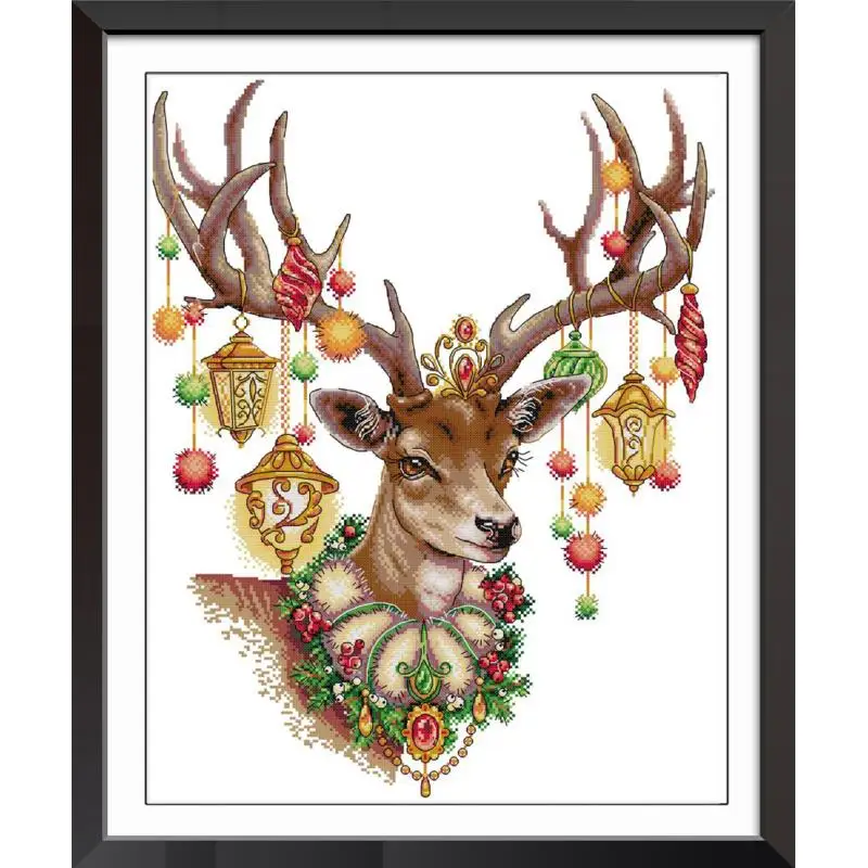 Two Christmas Deer Hand Embroidery Kit - Stitched Modern