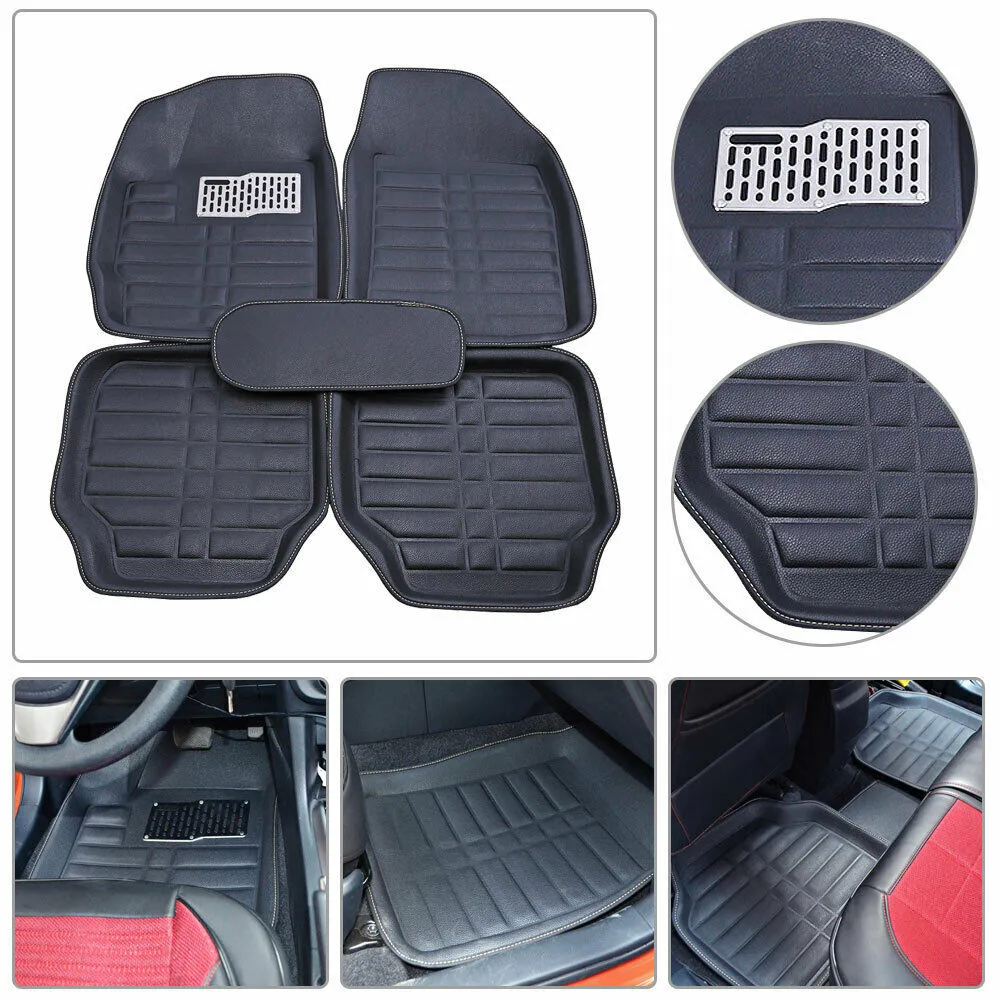 5pcs Car Floor Mats Black Leather Universal Auto Car Floor Mats Front Rear Liner Weather Set Waterproof  Car Accessories Styling