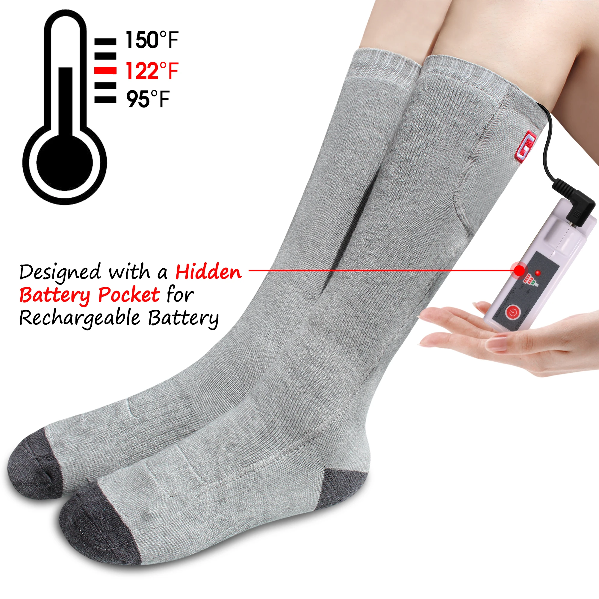 3.7V Winter Heated Socks Best Rechargeable Battery Operated Electric Socks Unisex Foot Warmers Thermal Socks Can Be Washed