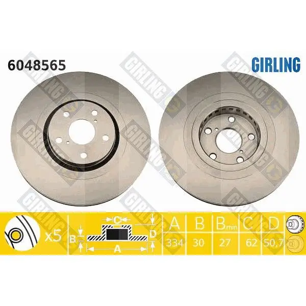 Диск тормозной LEXUS GS 300-460 05- передний правый GIRLING 6048