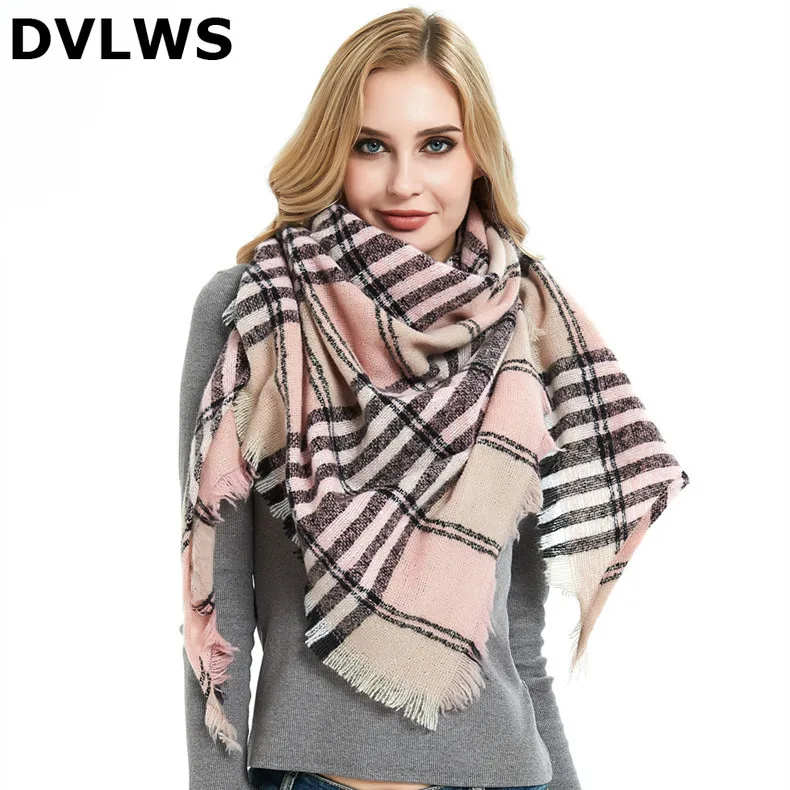 

Wholesale Dropshipping Pink Scarf 2019 Europe and America Winter New Thorn Plaid Women Scarf Triangle Towel Shawl Winter Scarf