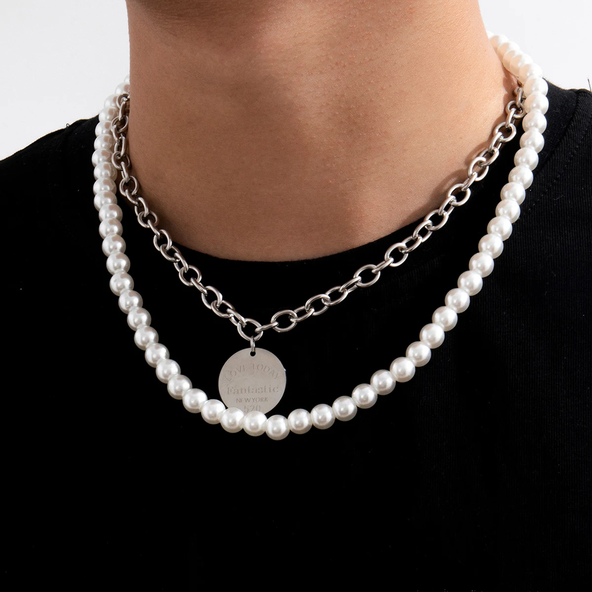 Stainless Steel Pearl Necklace Imitation Pearl