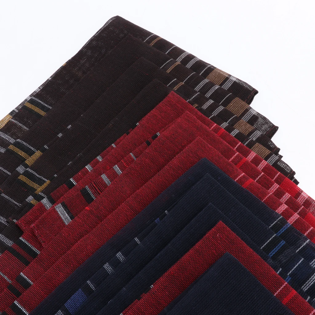 12Pcs Men Vintage Soft Cotton Pocket Square dark color plaid Classic Check Hankies Kerchief