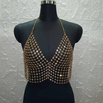 

EASTOKES Sexy Women Bra Cover Hollow Out Bling Diamonds Tops Party Sexnight Clubwear Beach Backless Rhinestone Tassel Body Chain