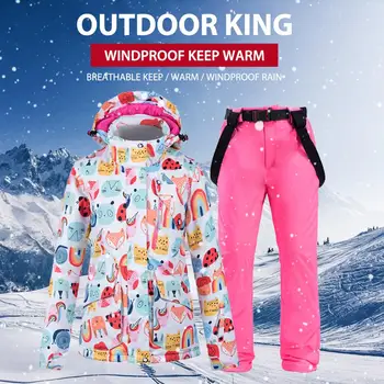 

Women Ski Jacket Colorful Snowboard Jacket And Bib Pants Suit Korean Style Ladies Waterproof Windproof Outdoor Sports /FFY/