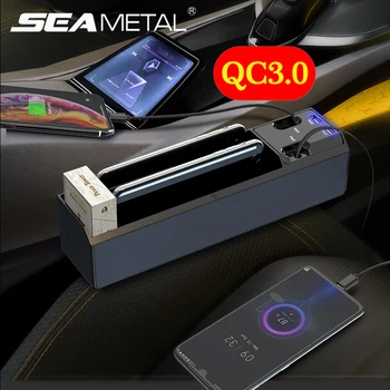 

ABS Car Seat Gap Storage Box Interior Auto Seat Crevice Bag for Mobile Phone QC3.0 IOS Android Type-C Dual USB Port Accessories