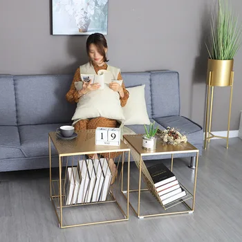 

Living Room Sofa Side Cabinet Corner Several Bedroom Bed Nordic Golden Wrought Iron Coffee Table Simple Geometric Square Side