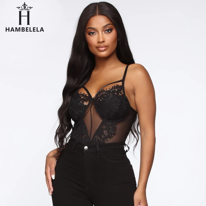 HAMBELELA Sexy Lace Bodysuit Romper Women Spaghetti Strap Transparent Slim Nightclub Jumpsuit Backless Lace Party Overalls (4)