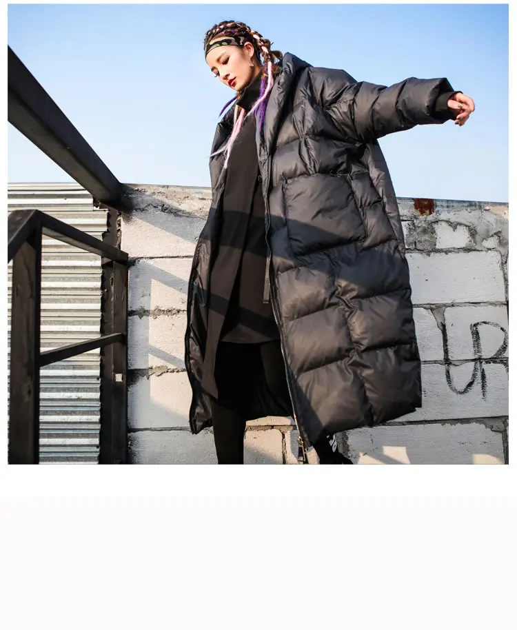 XITAO Tide индивидуальная Толстая черная Парка женская одежда Мода размера плюс Плиссированное пальто с карманами с капюшоном и воротником Зима LJT4362
