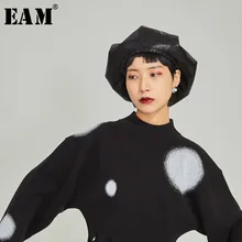 [EAM] женские черные из искусственной кожи Сплит шляпы для рыбалки Круглый купол темперамент моды прилива все-матч весна осень 1M475