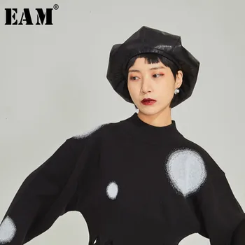 

[EAM] Women Black Pu Leather Split Fishermen Hat New Round Dome Temperament Fashion Tide All-match Spring Autumn 2020 1M475