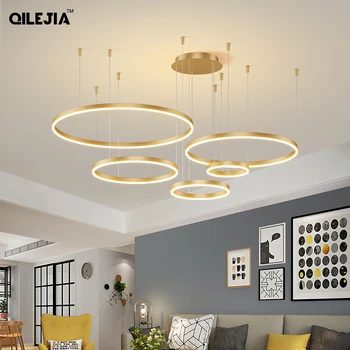 Modern Brushed Rings LED Chandelier Gold & Coffee Color 1