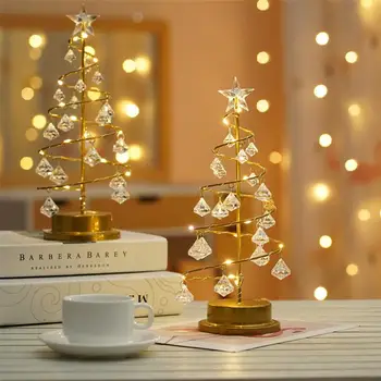 

Crystal LED Night Light Christmas Tree Desk Table Lights Bedside Lamp Living Room Decor 2021 New Year Decoration String Lights