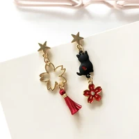 Fashion Moon Stars Cute Animal Cat Asymmetric Earring Sweet Flowers Kitten Fan Tassel Pendant Earrings Girl Temperament Jewelry - Image 5