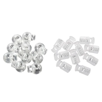 

10 Pcs 7 mm, 1 Hole, Rope Cord Stopper End Spring Fastener Spring Stop Ring Clasps, Clear & 10 Pcs Plastic Toggle Spring Stop Si