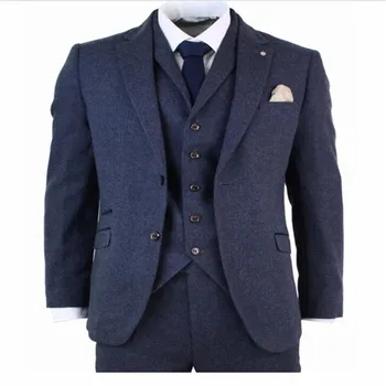 

New tweed men suits 2020 wedding best man suit Slim Fit 3 Piece Blazer Tailor Made Navy Wedding Suit Groom Groomman Prom Party